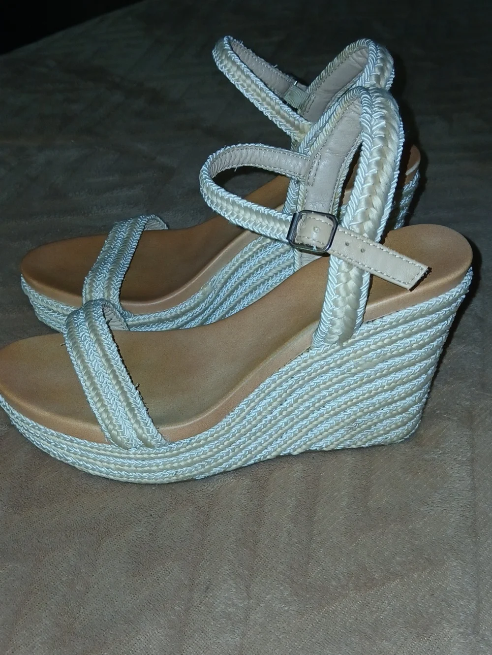 Women’s MIA Wedge Sandals - Cream Braided Platform And Straps Sz: 9
